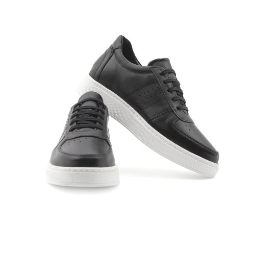 Günlük Gizli Topuklu Siyah Hakiki Deri Boy Uzatan Ayakkabı 7