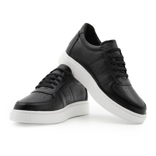 Günlük Gizli Topuklu Siyah Hakiki Deri Boy Uzatan Ayakkabı 8