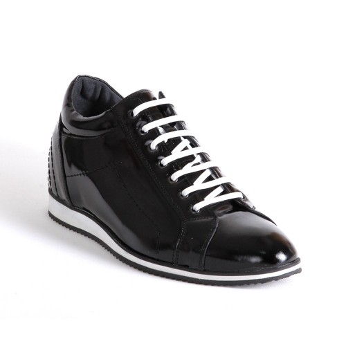 Günlük Gizli Topuklu Siyah Hakiki Rugan Deri Boy Uzatan Ayakkabı 1