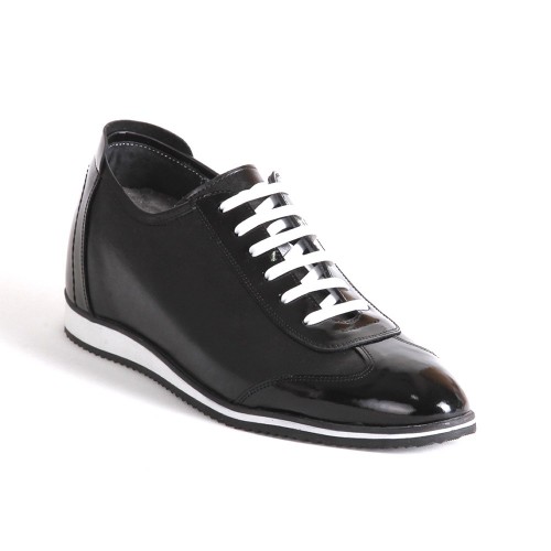 Günlük Gizli Topuklu Siyah Hakiki Rugan Deri Boy Uzatan Ayakkabı 1