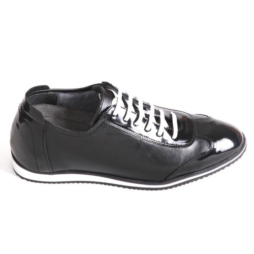 Günlük Gizli Topuklu Siyah Hakiki Rugan Deri Boy Uzatan Ayakkabı 2