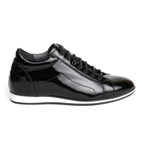 Günlük Gizli Topuklu Siyah Hakiki Rugan Deri Boy Uzatan Ayakkabı